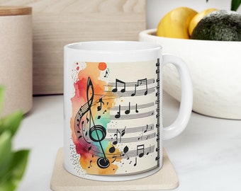 Whimsical Music Staff Ceramic Mug, 11oz