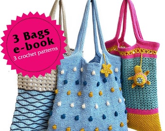 Crochet patterns e-book includes Soho bag, Zanzibar bag and Seyshelles bag patterns