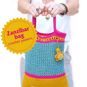 Crochet pattern Zanzibar bag and turtle english, spanish, hebrew image 1