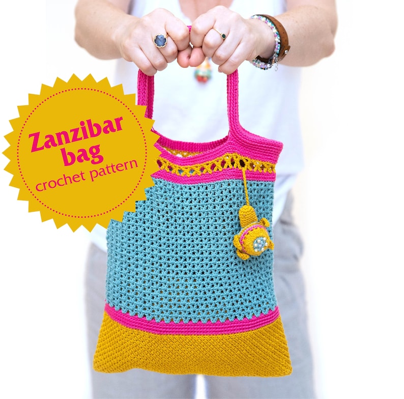 Crochet pattern Zanzibar bag and turtle english, spanish, hebrew image 1