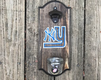 New York Yankees + New York Giants Rustic Wall-mounted Bottle Opener