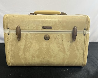 Maleta de viaje Samsonite Shwayder Bros 4512 vintage, color crema y marrón, rígida, estilo MCM.