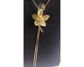 Vintage Gold Ton Blumen Orchidee Lariat Bolo Halskette verstellbare Schlangenkette