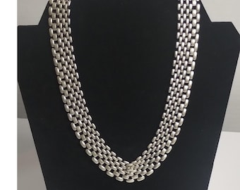 Vintage Style Silver Tone Multi Row Panther Link Mesh Statement Necklace 16in