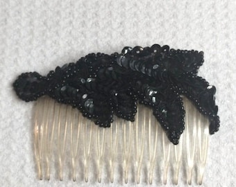 Vintage Style Black Beaded Sequin Floral Hair Comb Accessory Formal Evening Wear