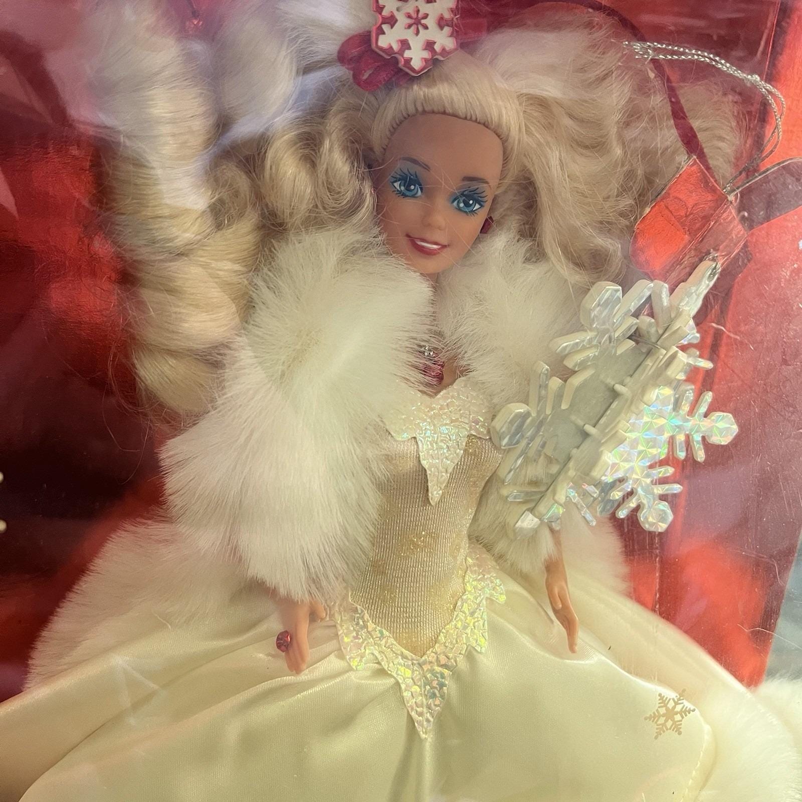Vintage 1989 Happy Holidays Barbie Doll Mattel White Gown Snowflake Ornament