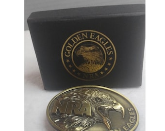 NRA Golden Eagles Gürtelschnalle Messing Ton Oval Adlerkopf Logo mit Box Bin 4