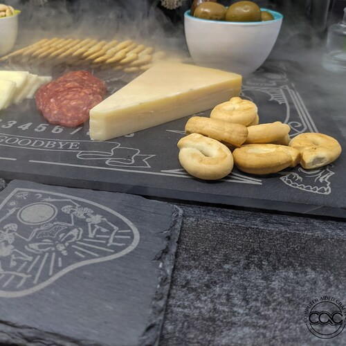 Seance and Snacks Slate Charcuterie Board and Coasters, Spirit Board Cheeseboard, Cutting hot Board