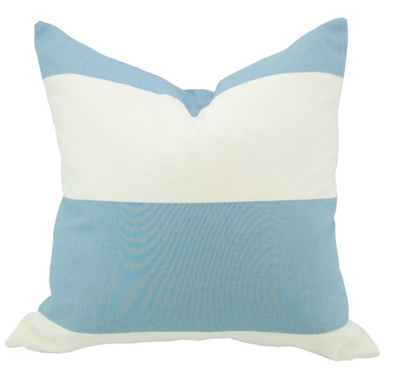 Blue and White Pillow Cover With Large Stripes 20 x 20 Etsy