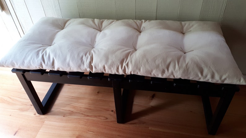 Home Living Gray Ticking Stripe Tufted Bench Cushion With Piping