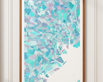 Mapa de Tóquio em aquarela com a planta dos prédios – Decoração de parede moderna para viajantes (11x17)