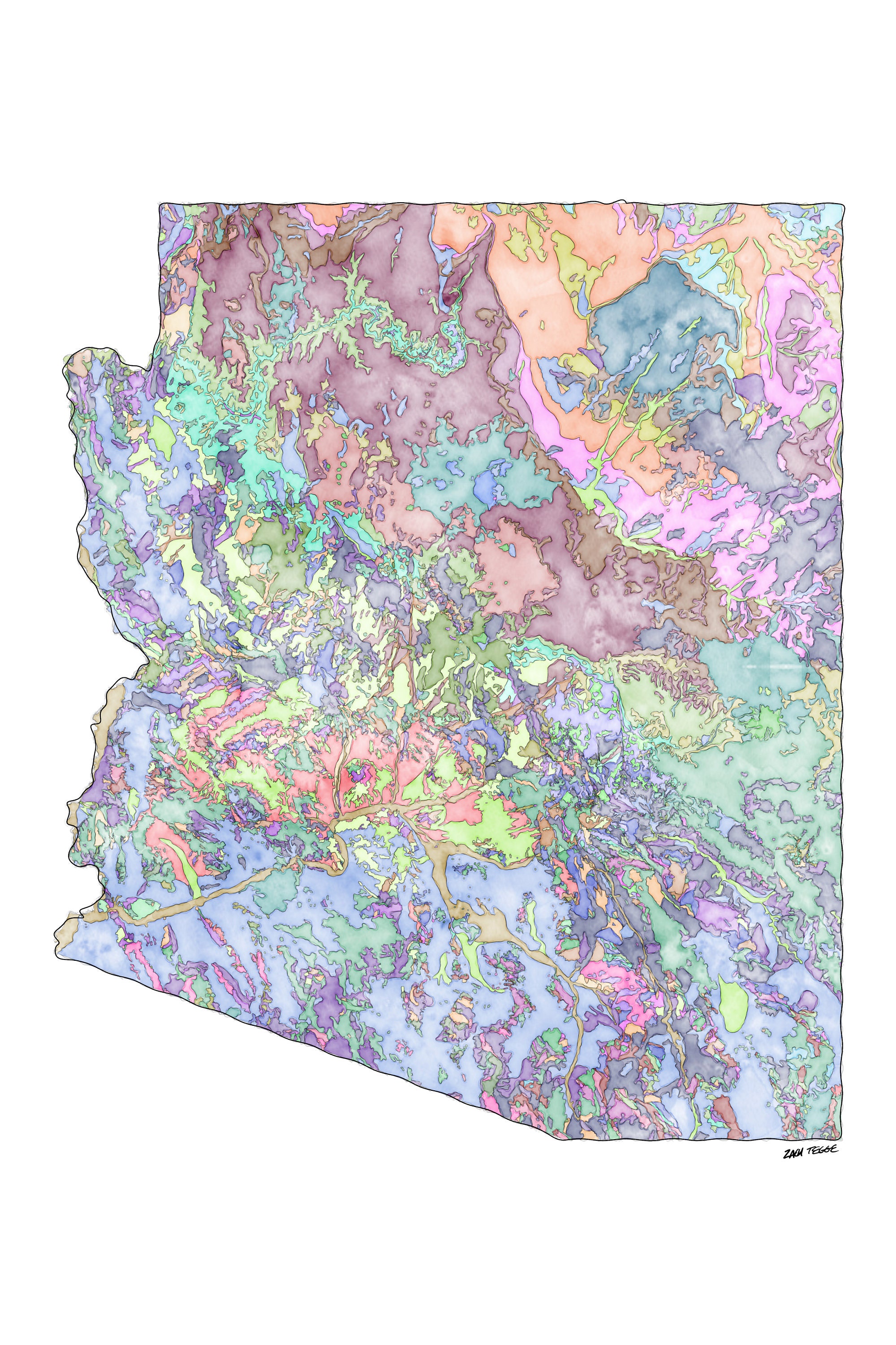 Arizona State Geologic Map Wall Art Print, Arizona Map Poster, Travel