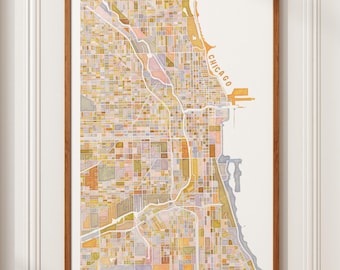Mapa de Chicago em aquarela – Pôster da rede viária de Chicago, 28x43 cm – Arte em papel fosco