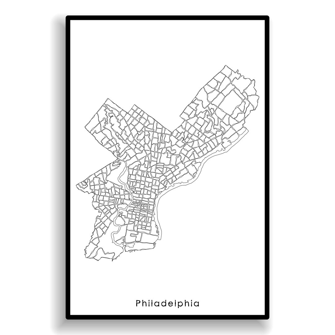 Philadelphia City Road Map, Downtown Map, Street Wall Art, City Road ...