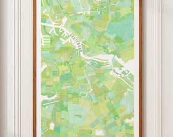 Mapa de Amsterdã em aquarela – Pôster fosco 11x17, arte de parede para viagem à Holanda