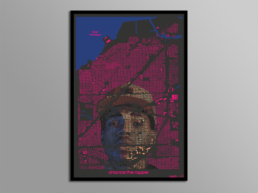 Chicago Rappers Map Chance the Rapper Poster, Chicago Map Art Print, Building Top Abstract ...