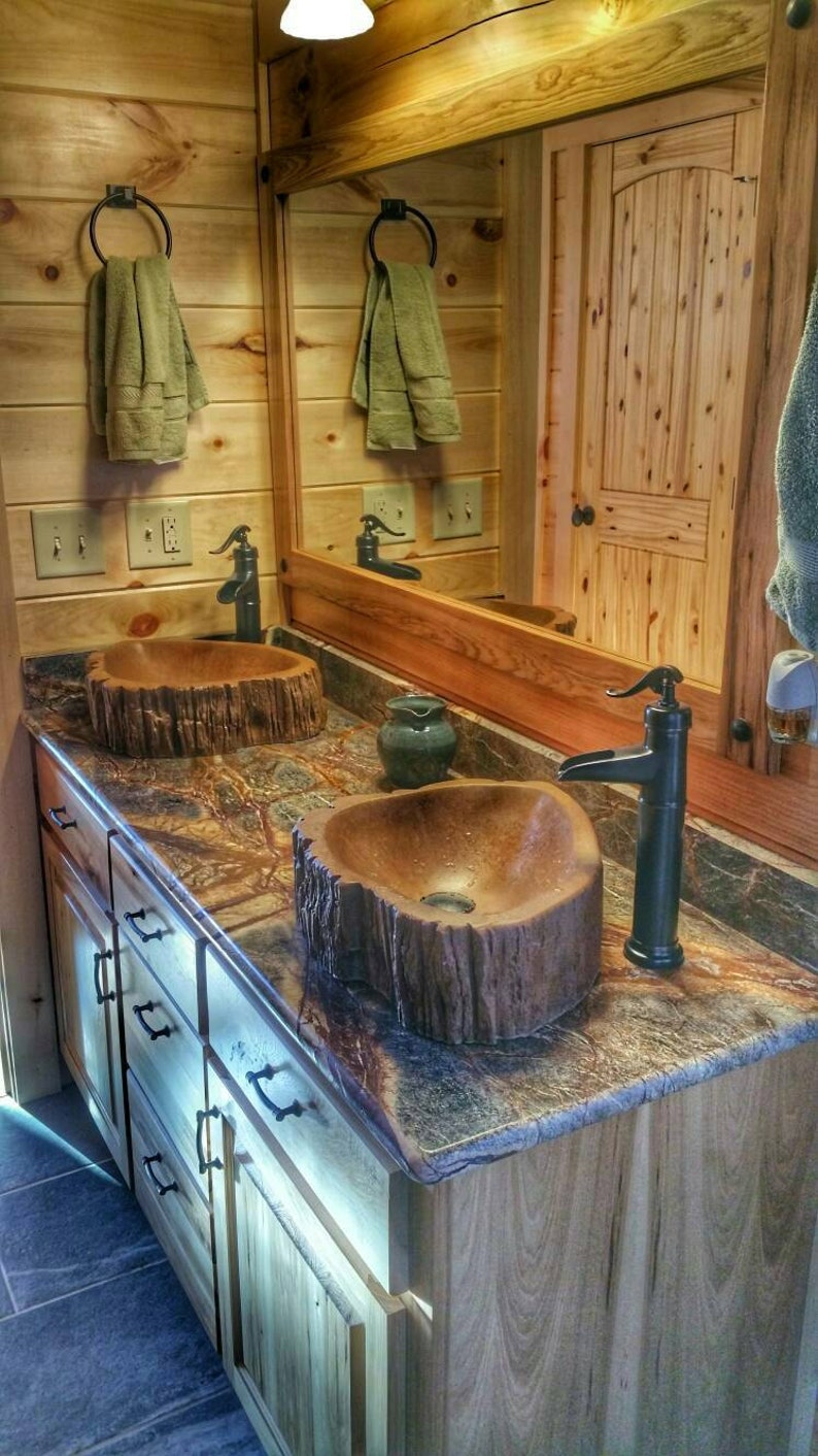Concrete Wood Log Sink Tree Basin Vessel Vanity Bathroom Decor Etsy