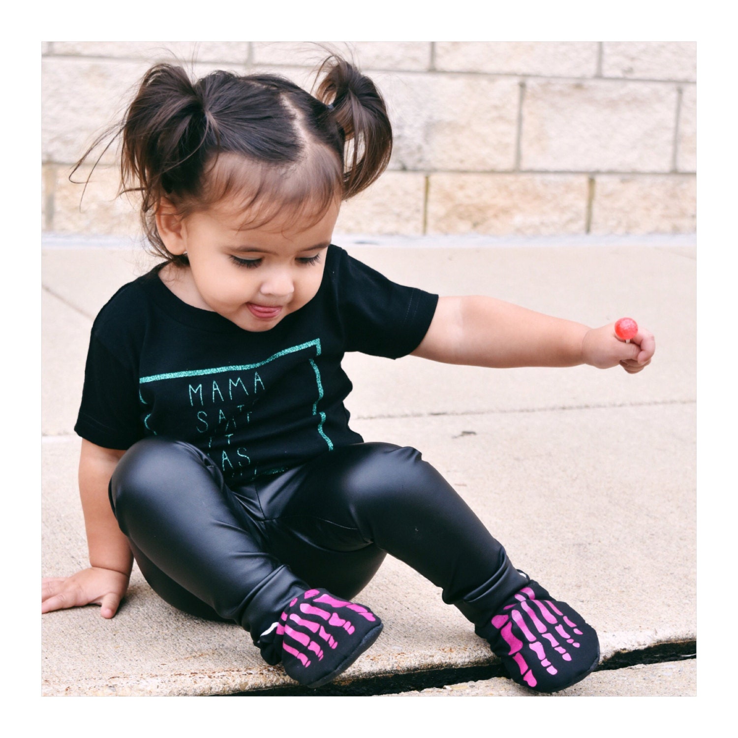 Black Faux Leather Baby Leggings 