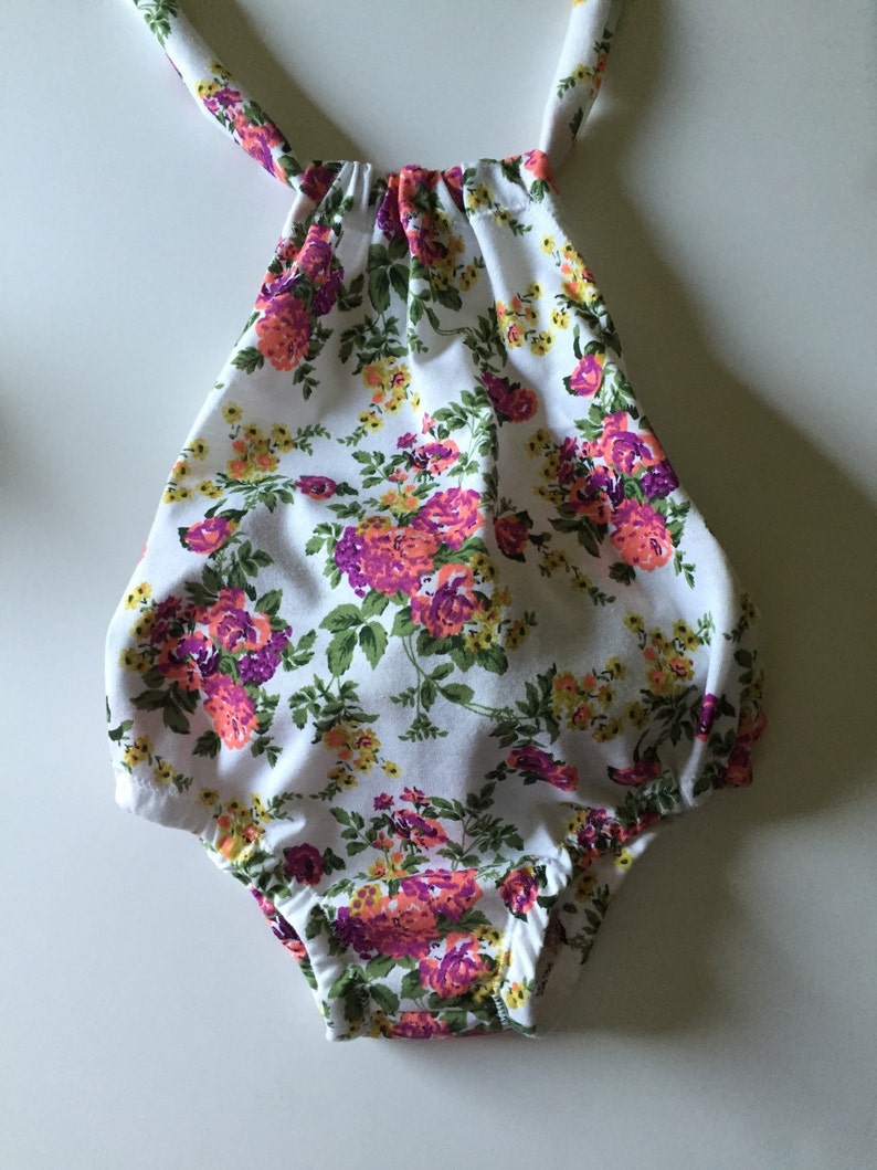White Floral Baby Romper Sunsuit With Back Ruffles - Etsy