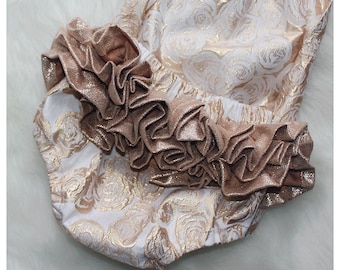 Rose Gold Debossed Floral Ruffle Romper