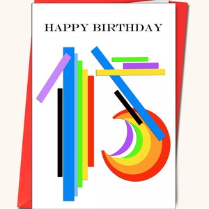 Biglietto di auguri per il 15 ° compleanno, biglietti personalizzati, biglietto finito a mano, astratto, biglietti di compleanno specifici per età