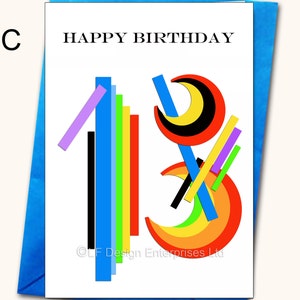 Carte de voeux 13e anniversaire, cartes d'anniversaire personnalisées et spécifiques à l'âge