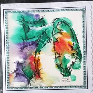 50th Birthday Original Art LARGE Biglietto d'auguri, (8''x8'') Carta dipinta a mano, carta acquerello unica nel suo genere, carta personalizzata