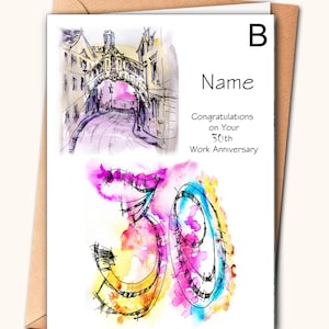 EXTRA LARGE Jubiläumskarte, Job, Arbeit, Hochzeit, personalisiert, Oxford-Skizze, Aquarell, zeitgenössisch
