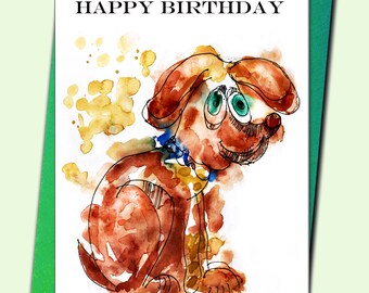 Happy Birthday handmade card, Personalised, dog, children, kids, son, grandson, friend, Bon anniversaire