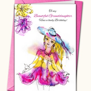 Carte faite à la main de joyeux anniversaire, personnalisée, carte d'enfants, fille, granndaughter, soeur, Bon anniversaire