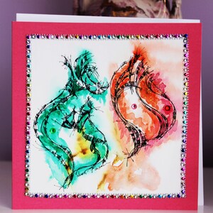 60th Birthday Original Art LARGE Biglietto d'auguri, (8''x8'') Carta dipinta a mano, carta acquerello unica nel suo genere, carta personalizzata