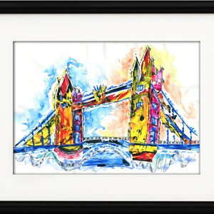 Original art, mixed media, wall art, contemporary, London city, Tower Bridge, Architectural Fantasies, unframed, one-of-a-kind