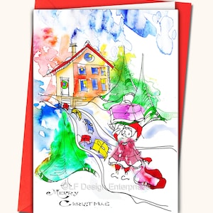 watercolour card glitter Merry Christmas gems personalised handmade card New year