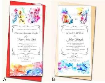 Wedding Stationery, Bespoke Watercolour Wedding invitation, R.S.V.P, Save the date, Table Name Place Card, Table number, Menu