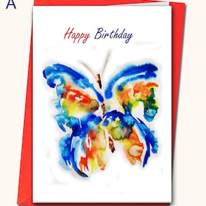 Cartão de aniversário, borboleta, aquarela, cartões personalizados. Feito à mão.