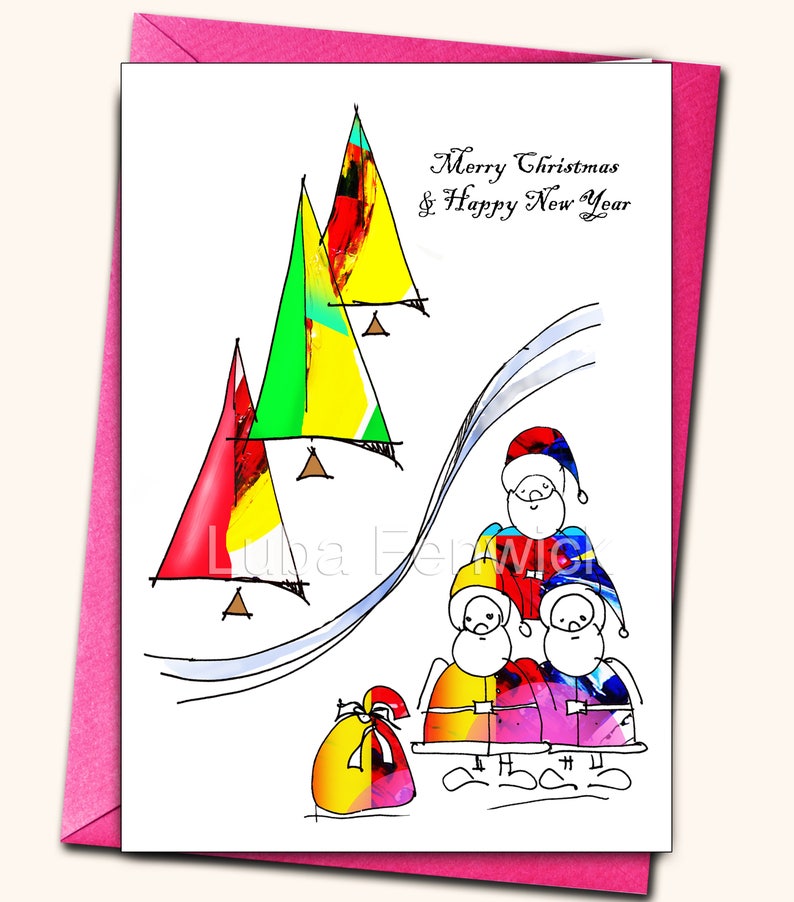 watercolour card glitter Merry Christmas gems personalised handmade card New year