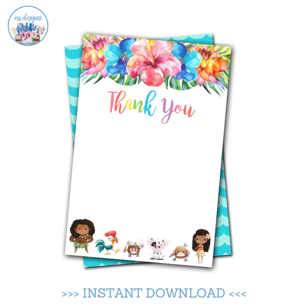 Moana Thank You Note Moana Birthday Moana Party - Etsy