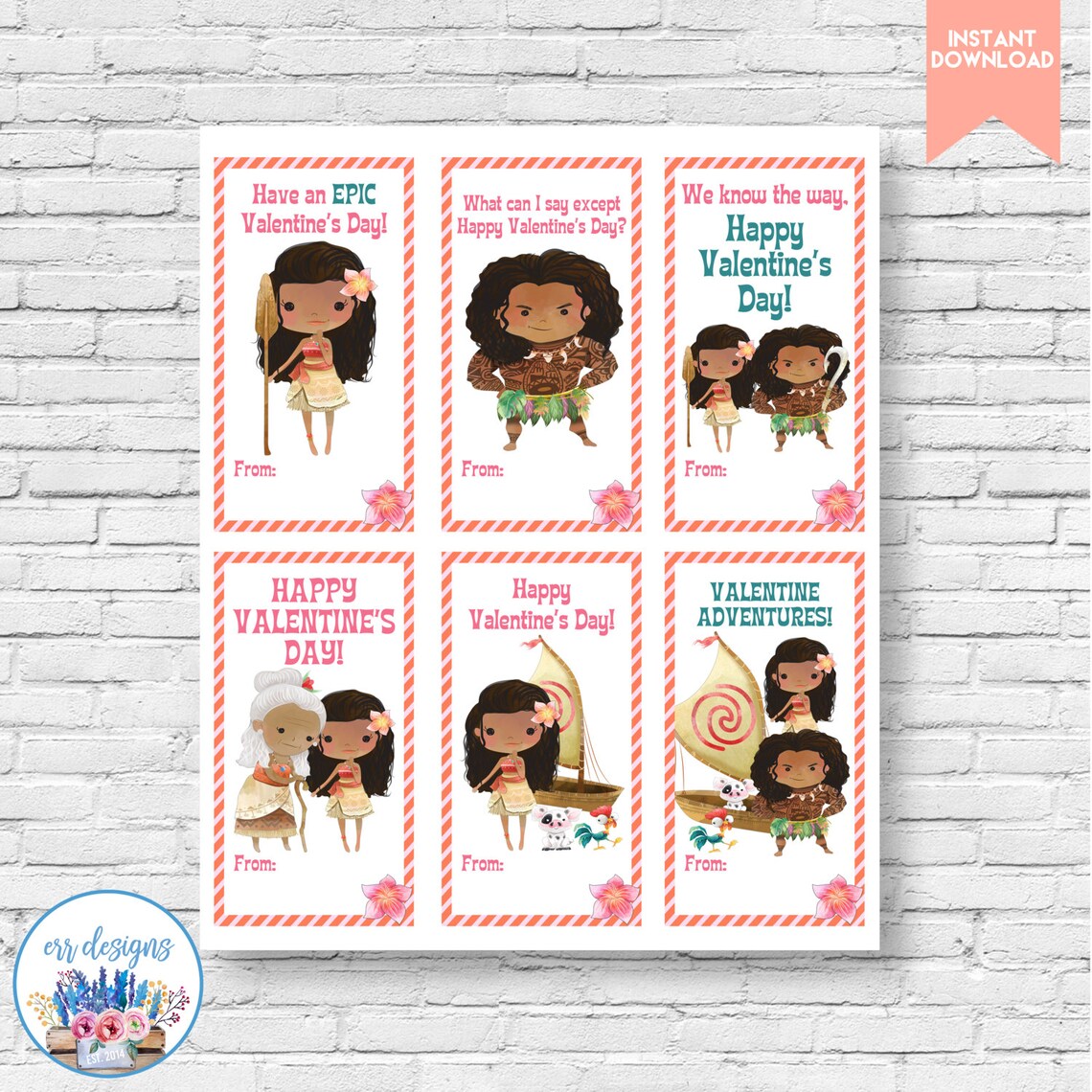 Moana Valentines Moana Valentine's Day Cards - Etsy