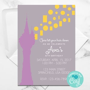 Tangled Invitation, Editable Tangled Invitation, Tangled Birthday Party Invitation, Rapunzel Invitation, Rapunzel Birthday Party