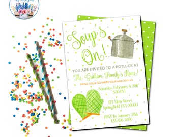 Potluck Invitation, Potluck Party Invite, Soup Party Invitation, Dinner Party