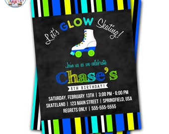 Roller Skate Party Invitation, Roller Skating Invitation, Roller Skate Invite, Editable Roller Skate Invite, Neon Roller Skate, Glow Skating