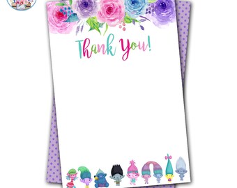 Trolls Thank You Note, Trolls Birthday, Trolls Party