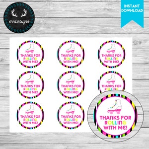 Neon Roller Skating Party Favor Tag