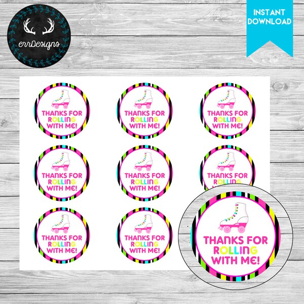 Neon Roller Skating Party Favor Tag