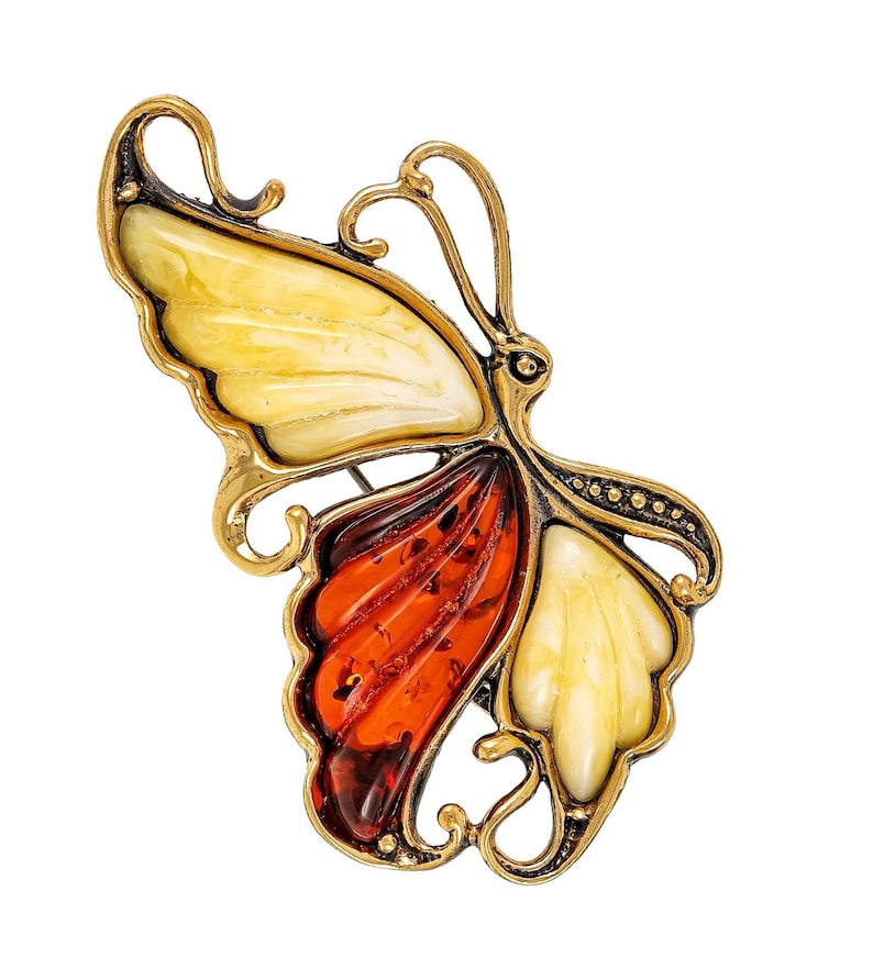 Butterfly Amber brooch insect brooch jewelry pin Thanksgiving Day Birthday Gift girl woman Butterfly jewelry Red Yellow gold brass metal