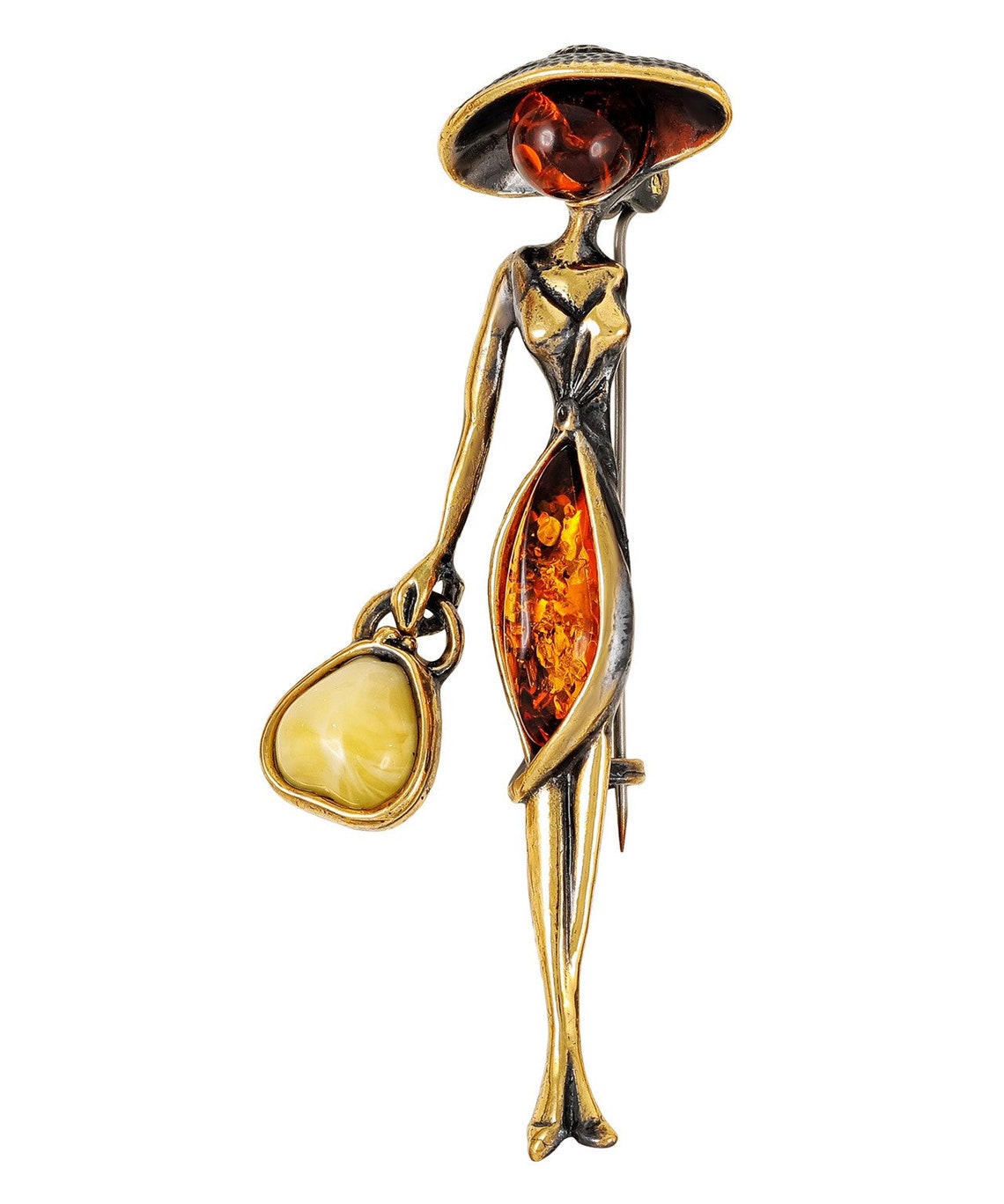 Lady brooch in hat with handbag brooch Elegant Women brooch Etsy