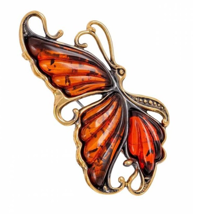 Butterfly Amber brooch insect brooch jewelry pin Thanksgiving Day Birthday Gift girl woman Butterfly jewelry Red Yellow gold brass metal