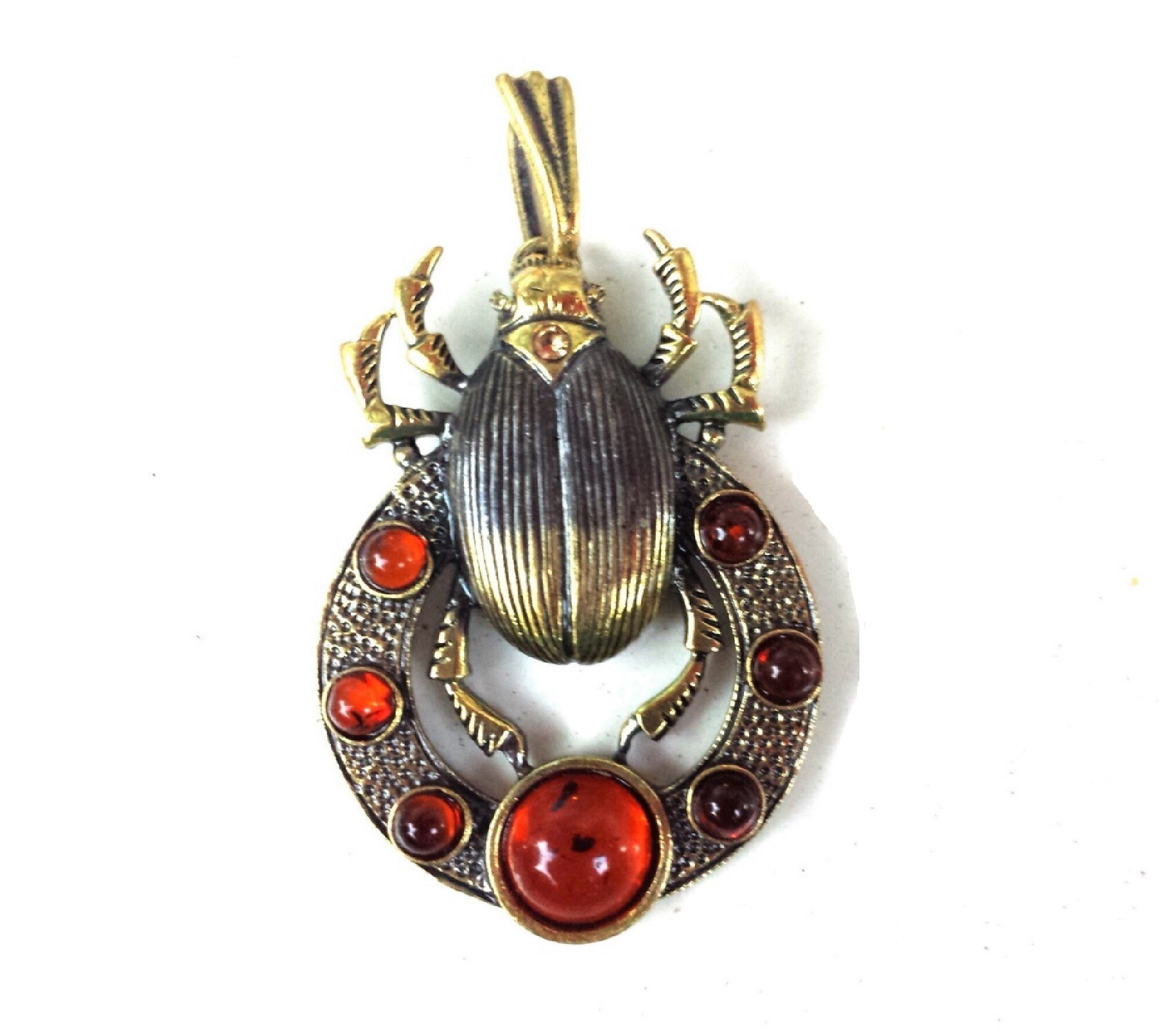 Scarab Beetle Necklace Brass Amber Pendant Spiritual Egyptian Etsy