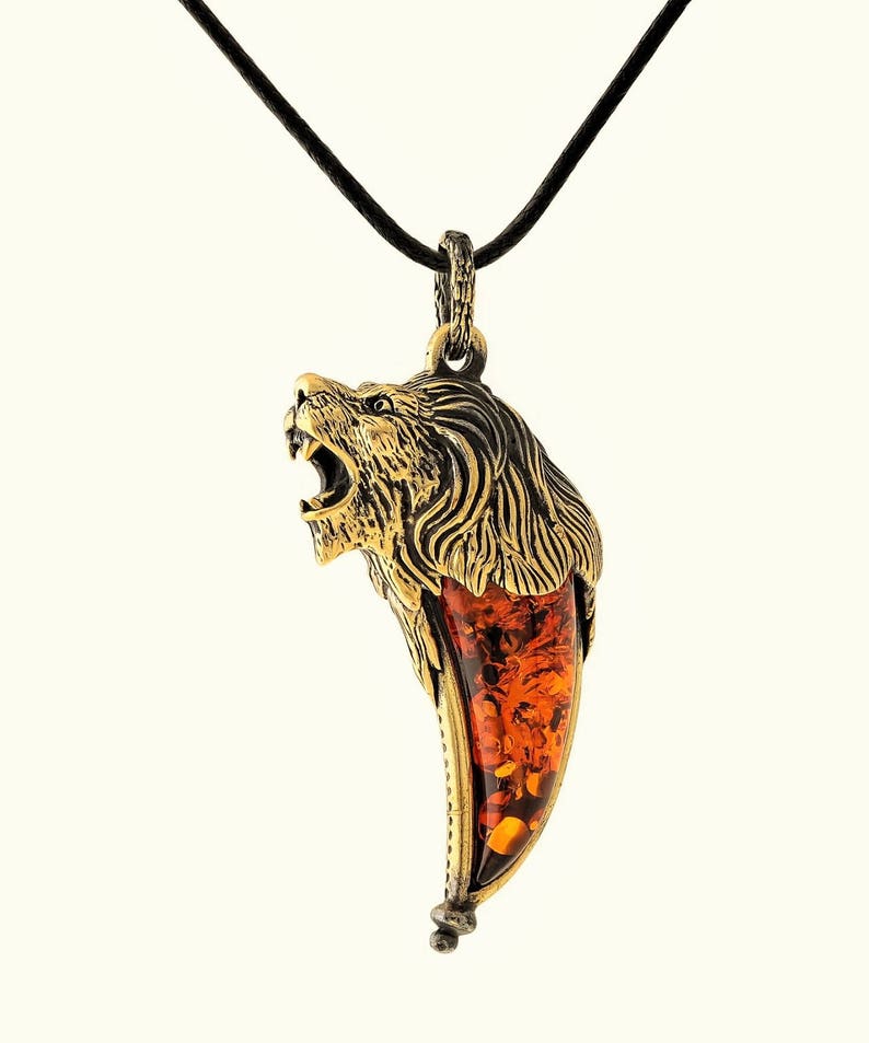 Mens pendant lion jewelry fang pendant for men Leo gift Etsy