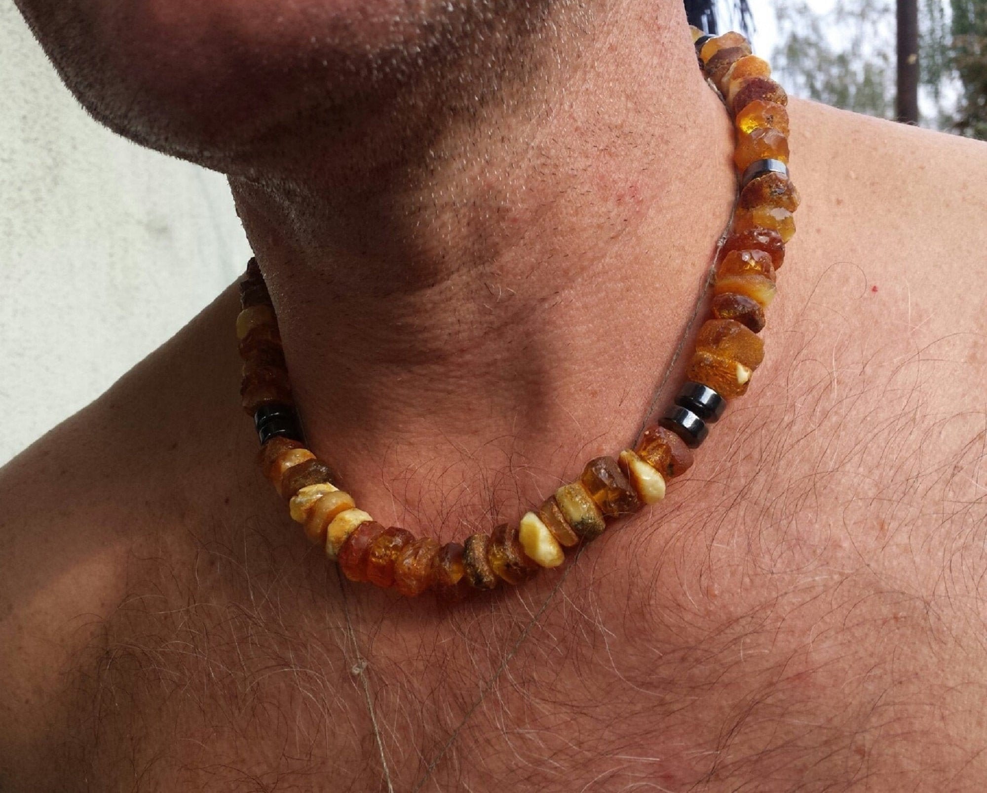 Mens Raw amber necklace Healing amber necklace Men Baltic Etsy